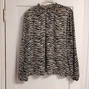 J. Crew smocked neck zebra print blouse
